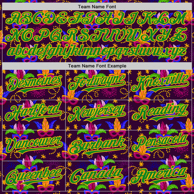 Custom Purple Grass Green-Gold 3D Pattern Design Mardi Gras Shrove Tuesday Authentic Baseball Jersey