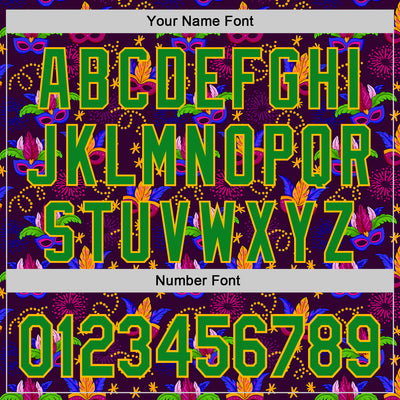 Custom Purple Grass Green-Gold 3D Pattern Design Mardi Gras Shrove Tuesday Authentic Baseball Jersey