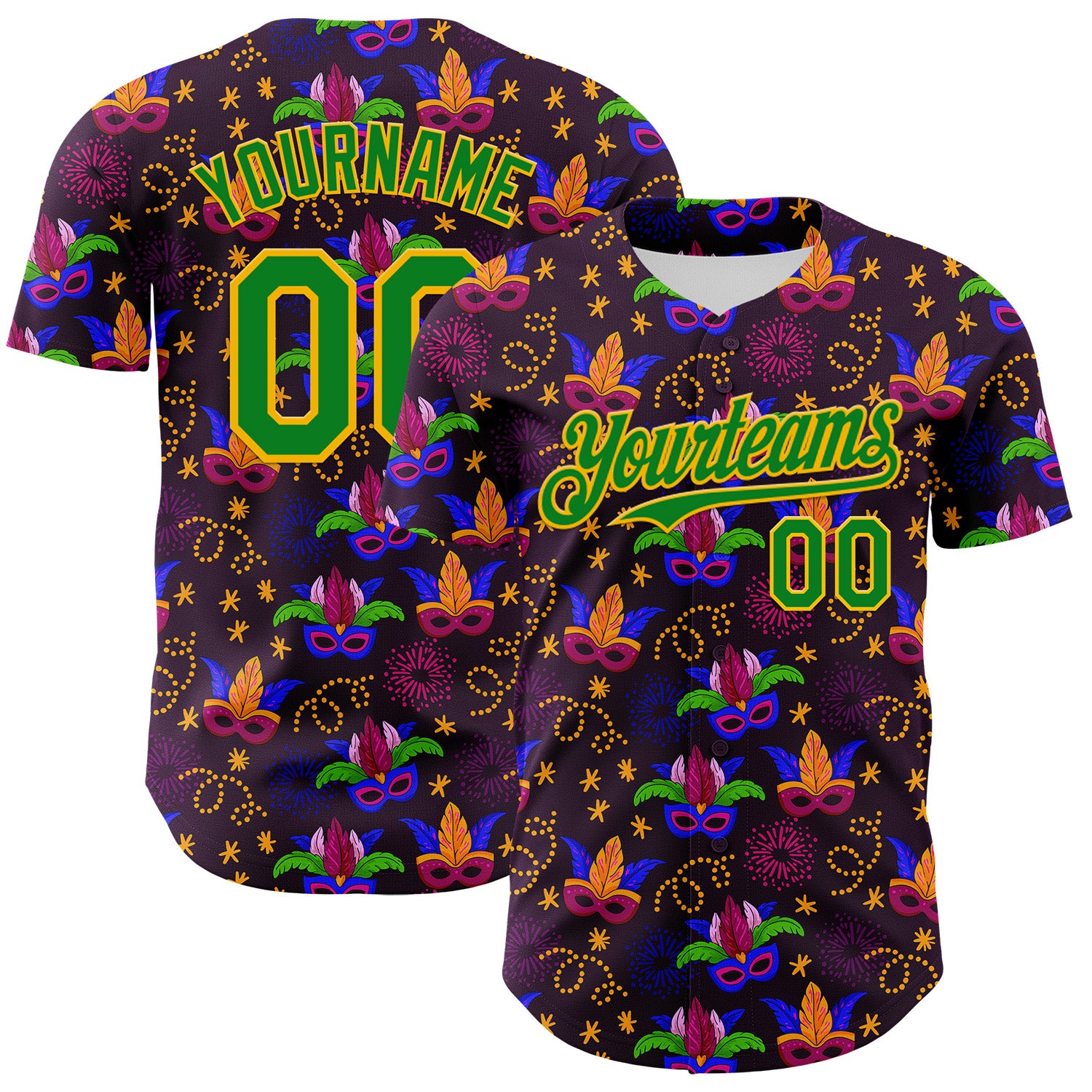 Custom Purple Grass Green-Gold 3D Pattern Design Mardi Gras Shrove Tuesday Authentic Baseball Jersey