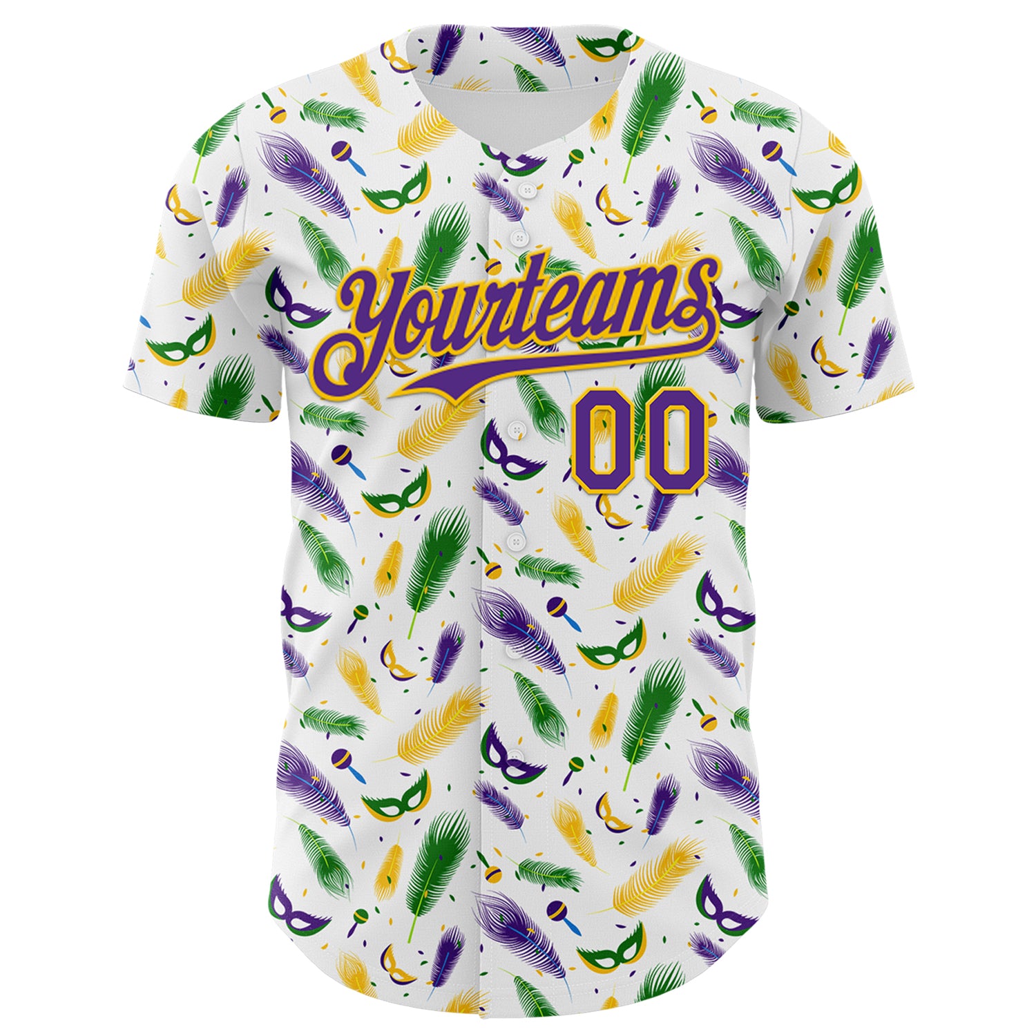 Custom White Purple-Yellow 3D Pattern Design Mardi Gras Shrove Tuesday Authentic Baseball Jersey
