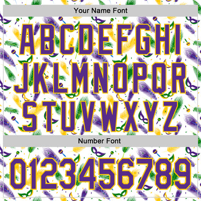 Custom White Purple-Yellow 3D Pattern Design Mardi Gras Shrove Tuesday Authentic Baseball Jersey