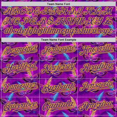 Custom Purple Gold 3D Pattern Design Mardi Gras Shrove Tuesday Authentic Baseball Jersey