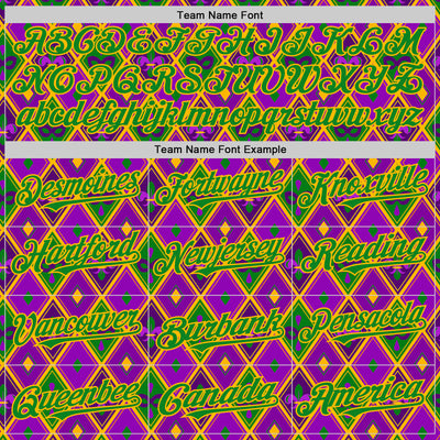 Custom Purple Grass Green-Gold 3D Pattern Design Mardi Gras Shrove Tuesday Authentic Baseball Jersey