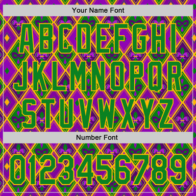 Custom Purple Grass Green-Gold 3D Pattern Design Mardi Gras Shrove Tuesday Authentic Baseball Jersey