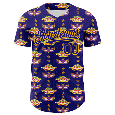Custom Dark Purple Gold 3D Pattern Design Mardi Gras Shrove Tuesday Authentic Baseball Jersey