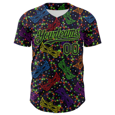 Custom Purple Black-Aurora Green 3D Pattern Design Mardi Gras Shrove Tuesday Authentic Baseball Jersey