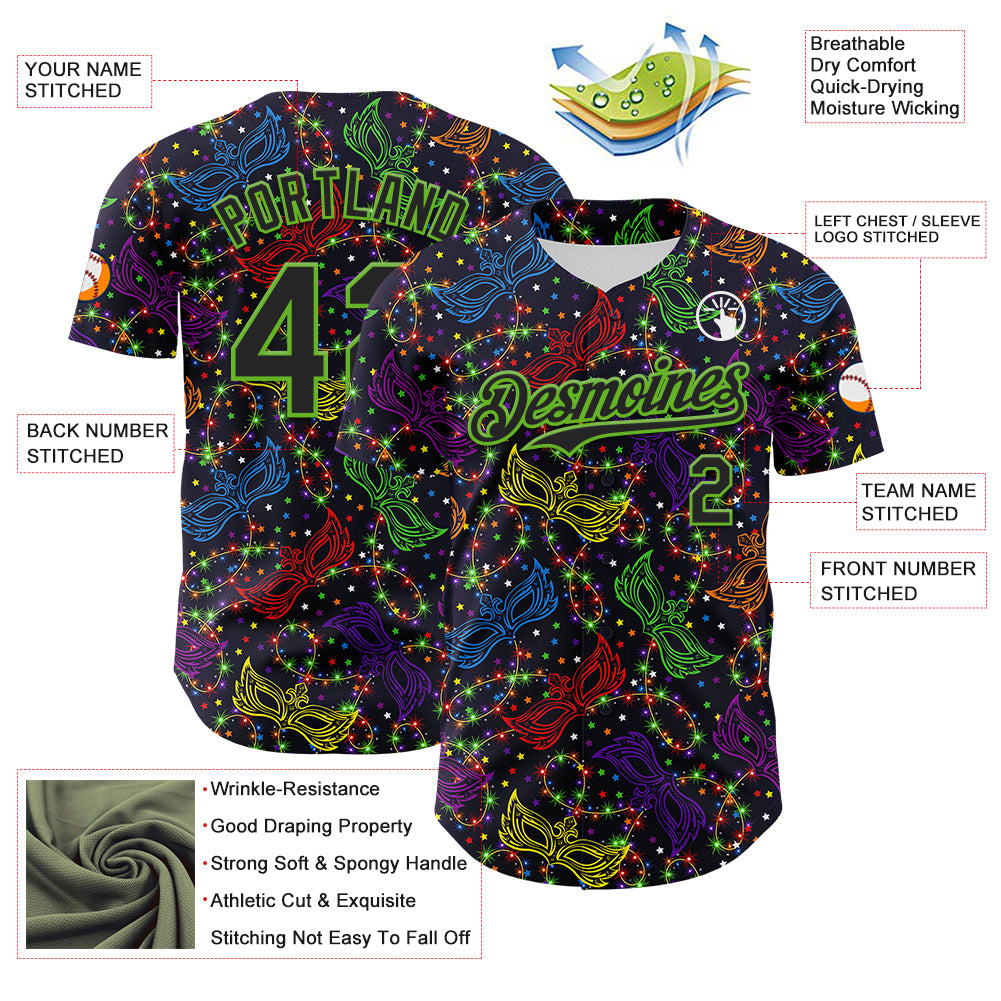 Custom Purple Black-Aurora Green 3D Pattern Design Mardi Gras Shrove Tuesday Authentic Baseball Jersey