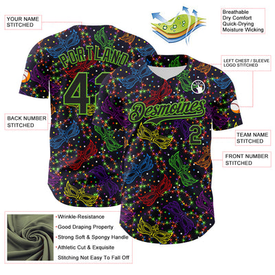 Custom Purple Black-Aurora Green 3D Pattern Design Mardi Gras Shrove Tuesday Authentic Baseball Jersey