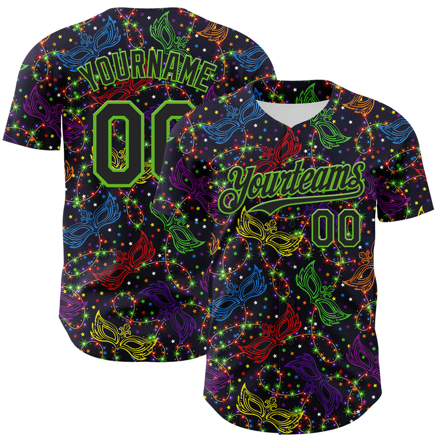 Custom Purple Black-Aurora Green 3D Pattern Design Mardi Gras Shrove Tuesday Authentic Baseball Jersey