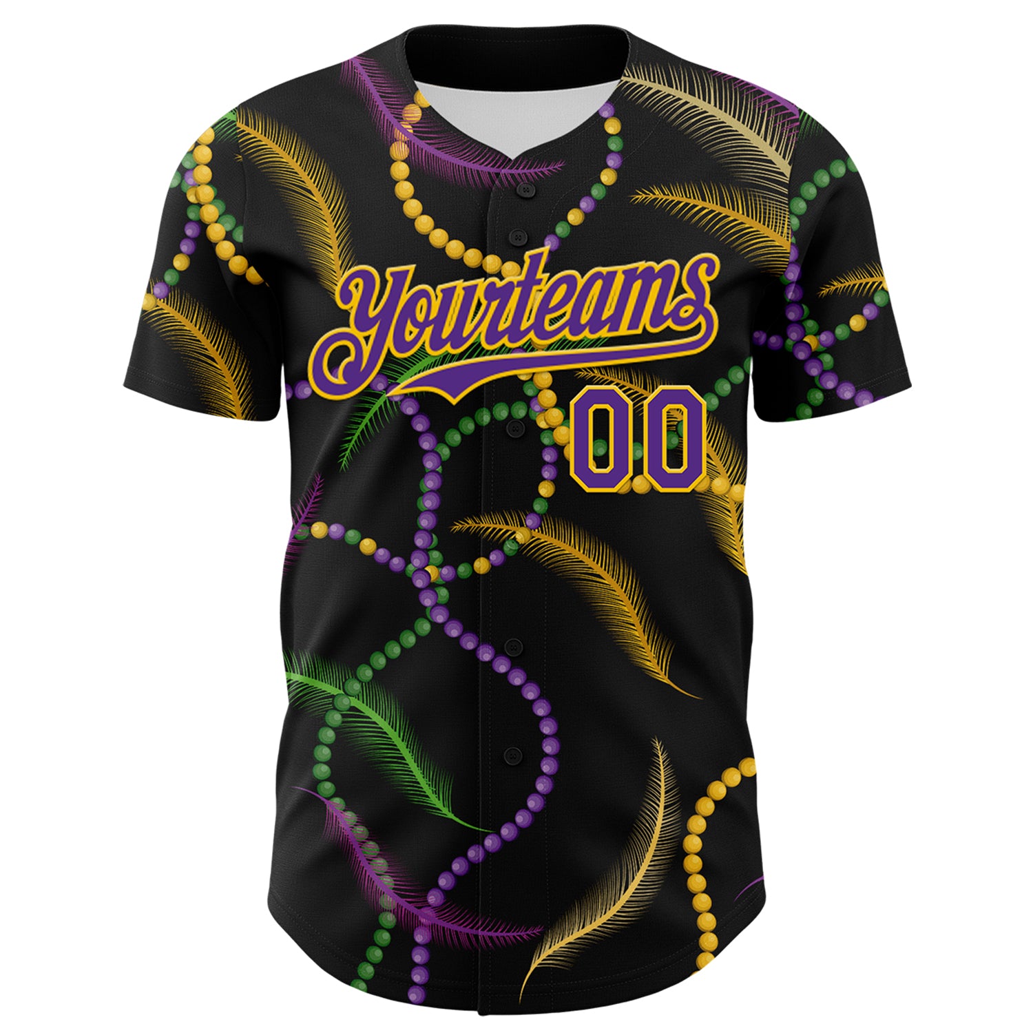 Custom Black Purple-Gold 3D Pattern Design Mardi Gras Shrove Tuesday Authentic Baseball Jersey