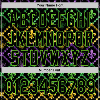 Custom Black Aurora Green 3D Pattern Design Mardi Gras Shrove Tuesday Authentic Baseball Jersey