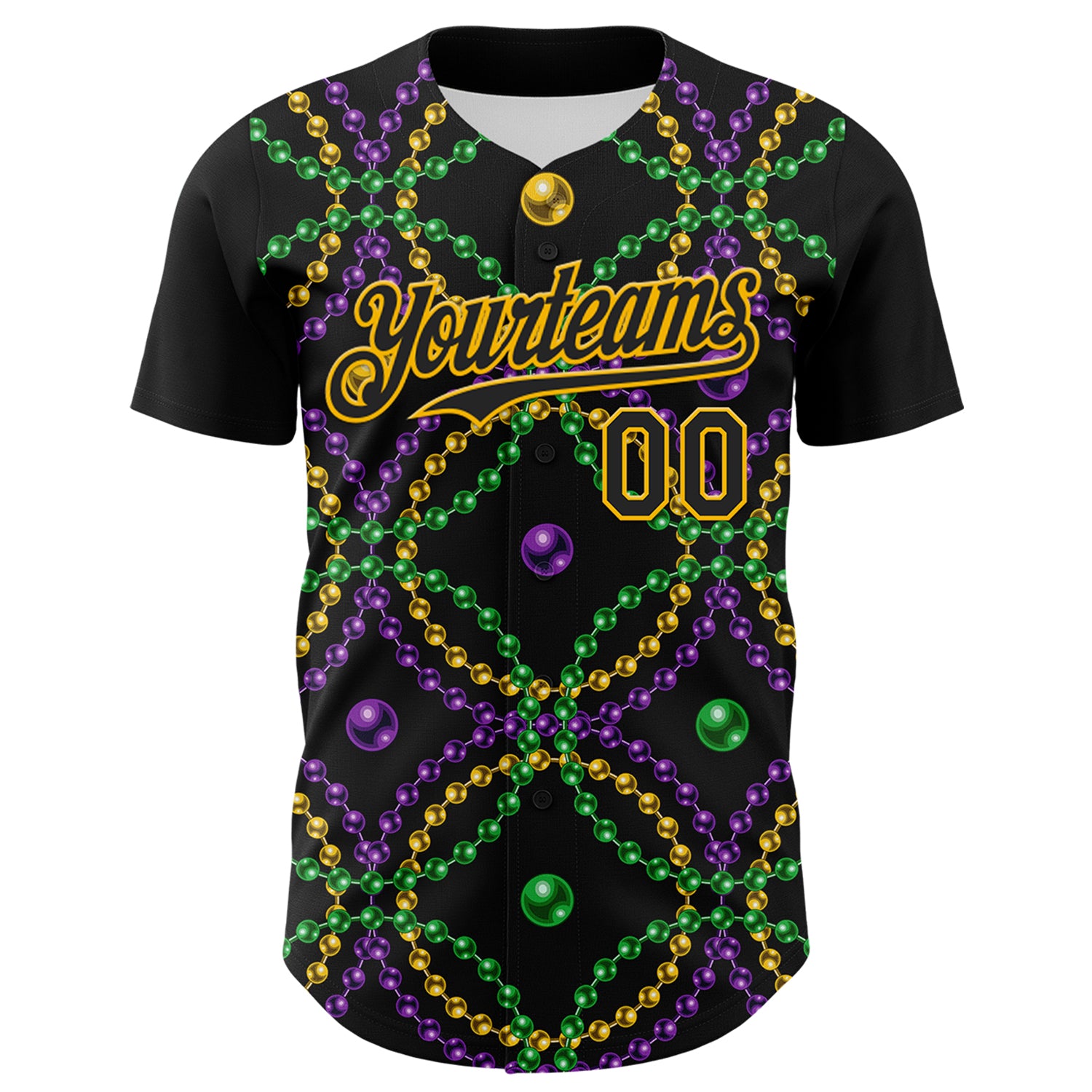 Custom Black Gold 3D Pattern Design Mardi Gras Shrove Tuesday Authentic Baseball Jersey