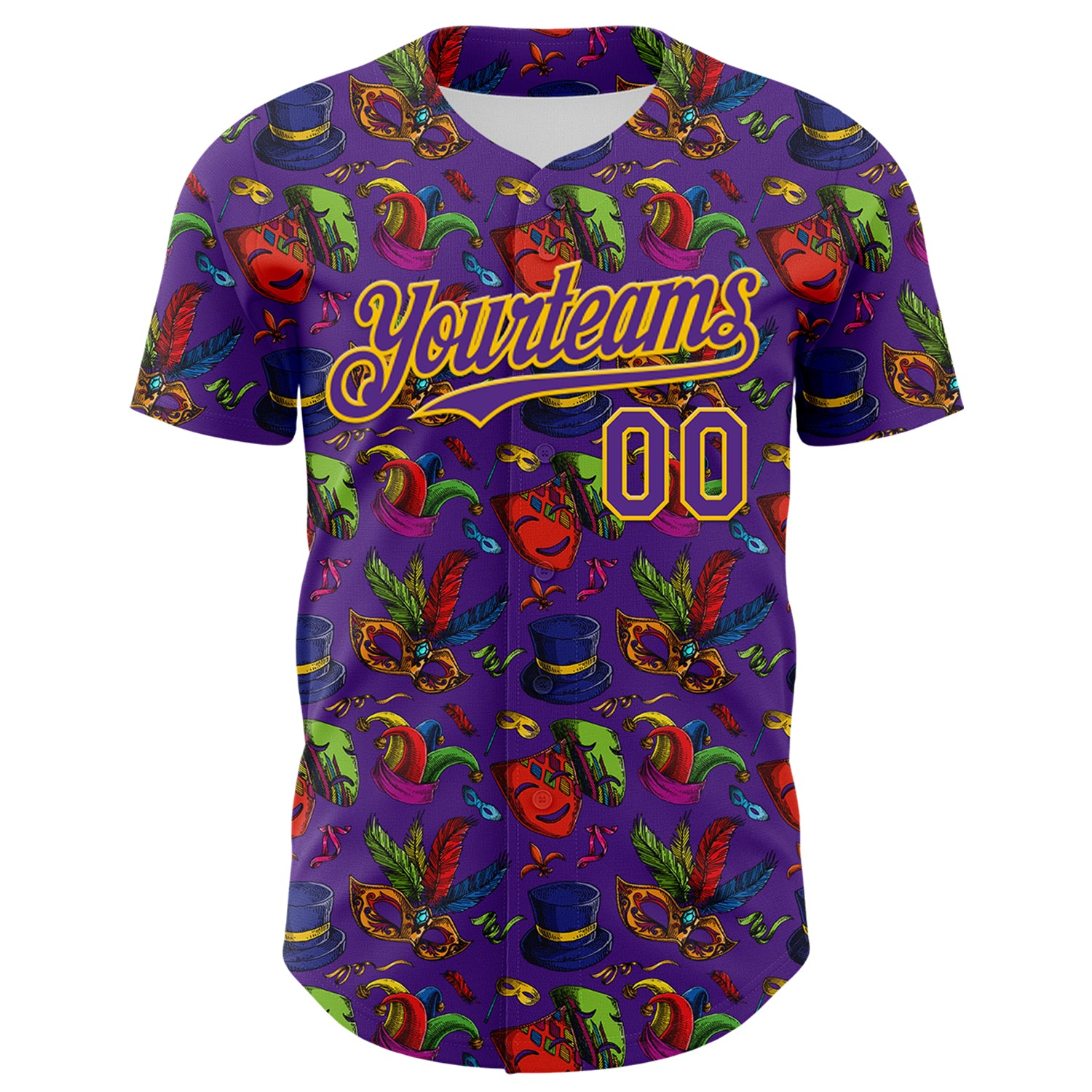 Custom Purple Gold 3D Pattern Design Mardi Gras Shrove Tuesday Authentic Baseball Jersey