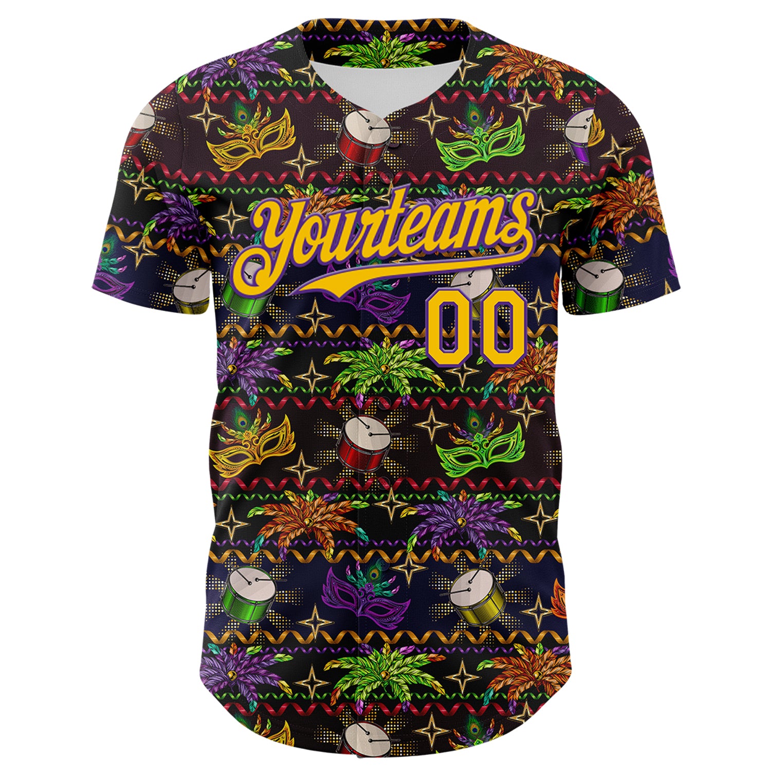 Custom Black Gold-Purple 3D Pattern Design Mardi Gras Shrove Tuesday Authentic Baseball Jersey