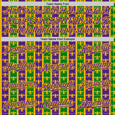 Custom Green Purple-Gold 3D Pattern Design Mardi Gras Shrove Tuesday Authentic Baseball Jersey