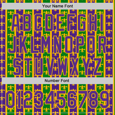 Custom Green Purple-Gold 3D Pattern Design Mardi Gras Shrove Tuesday Authentic Baseball Jersey