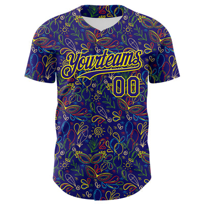 Custom Dark Purple Light Yellow 3D Pattern Design Mardi Gras Shrove Tuesday Authentic Baseball Jersey