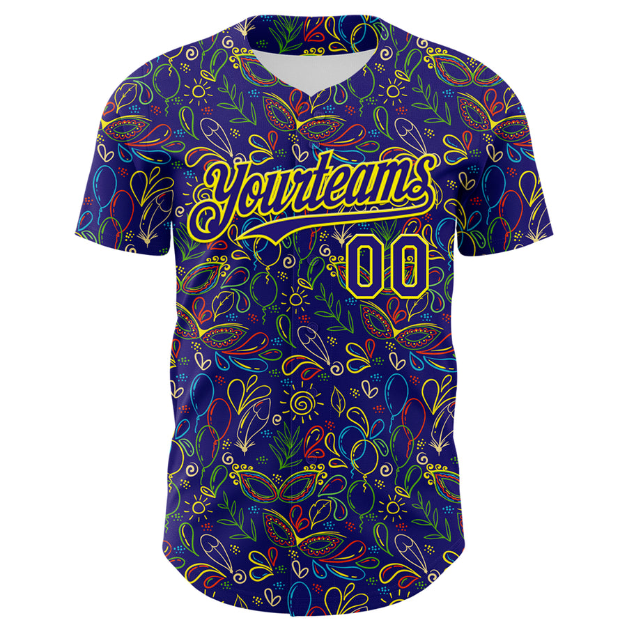 Custom Dark Purple Light Yellow 3D Pattern Design Mardi Gras Shrove Tuesday Authentic Baseball Jersey