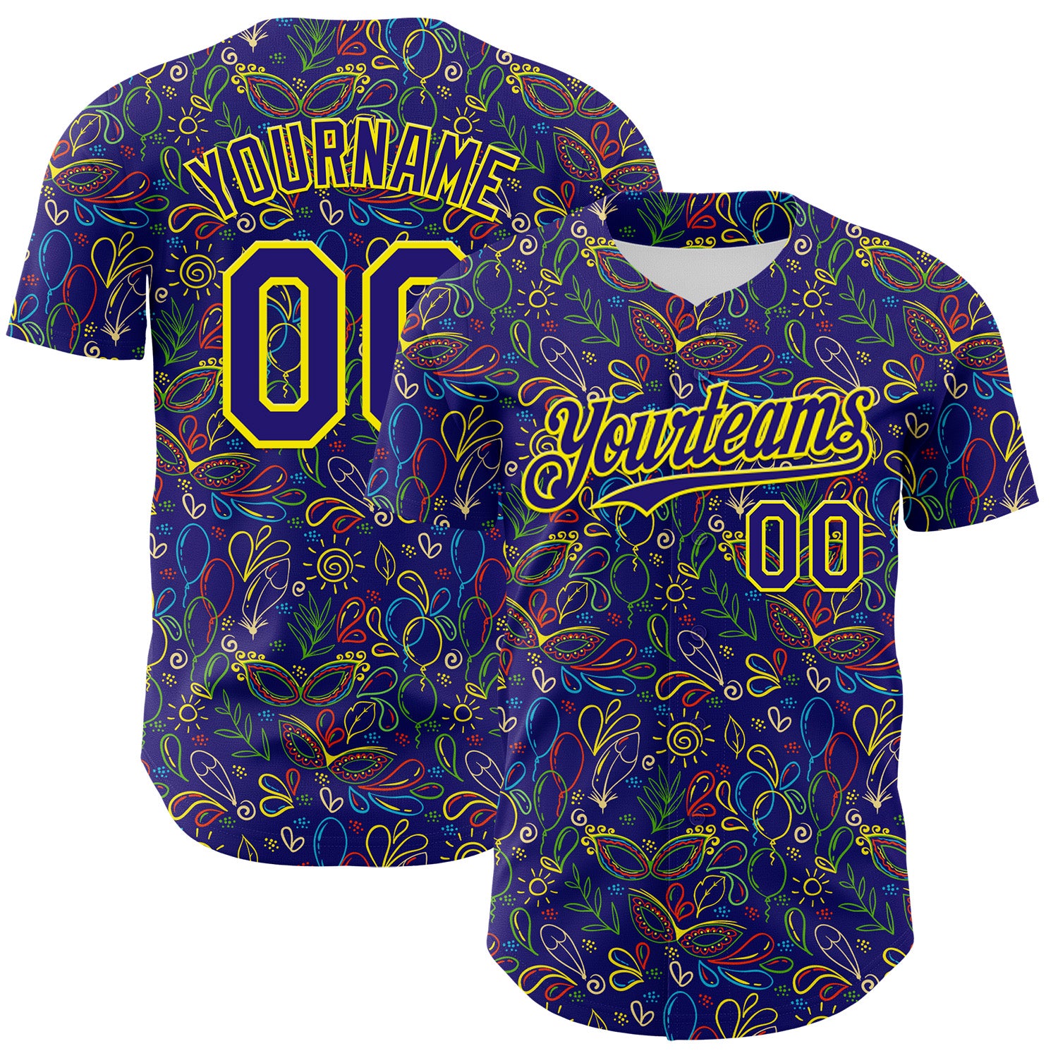 Custom Dark Purple Light Yellow 3D Pattern Design Mardi Gras Shrove Tuesday Authentic Baseball Jersey