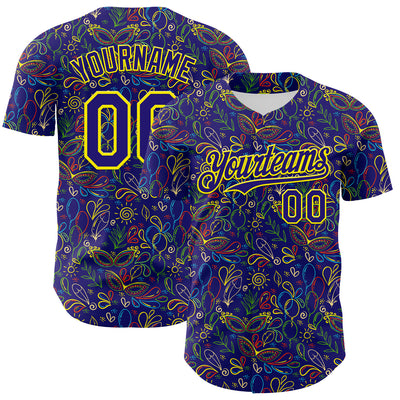 Custom Dark Purple Light Yellow 3D Pattern Design Mardi Gras Shrove Tuesday Authentic Baseball Jersey