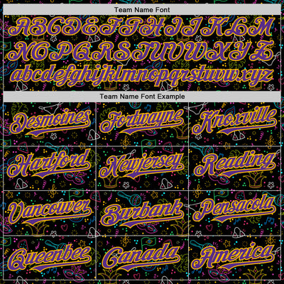 Custom Black Purple-Gold 3D Pattern Design Mardi Gras Shrove Tuesday Authentic Baseball Jersey