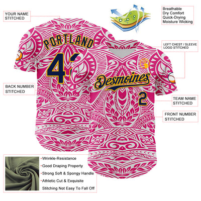Custom Hot Pink Navy-Gold 3D Pattern Design Burner Costumes Ethnic Floral Authentic Baseball Jersey