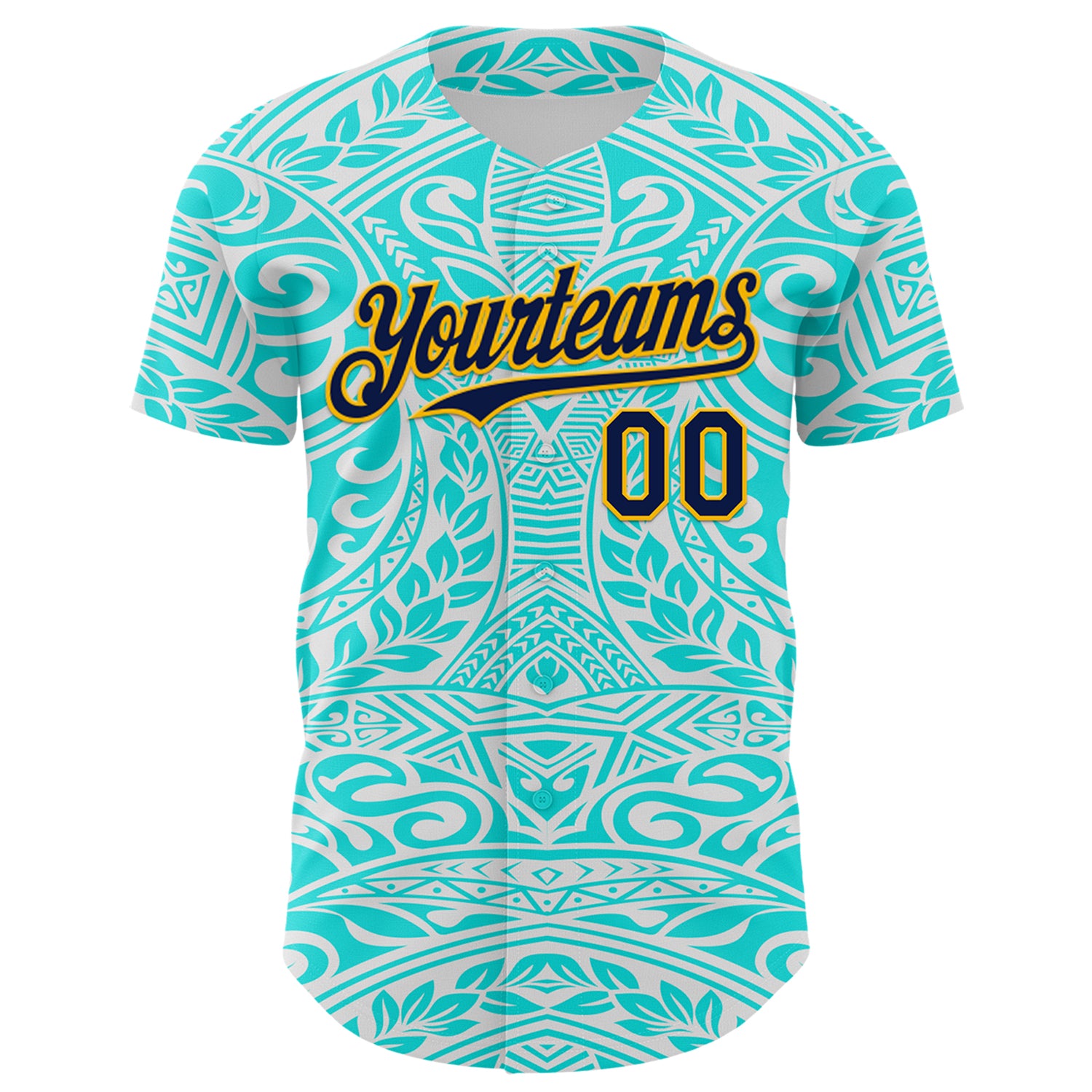 Custom Ice Blue Navy-Gold 3D Pattern Design Burner Costumes Tribal Tattoo Authentic Baseball Jersey