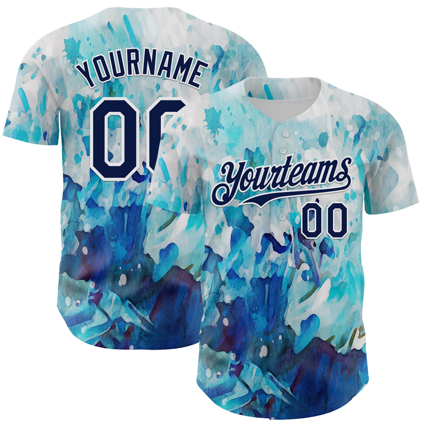Custom White Navy 3D Pattern Design Burner Costumes Watercolor Paint Authentic Baseball Jersey