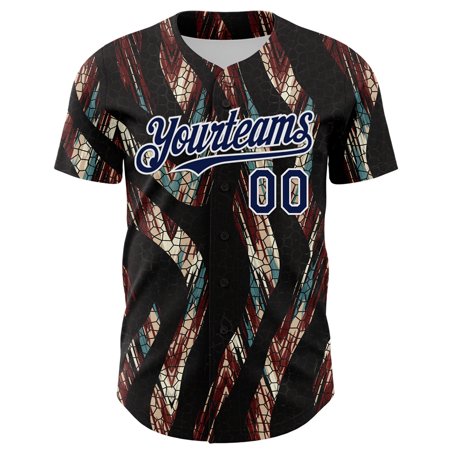 Custom Black Navy-White 3D Pattern Design Burner Costumes Animal Print Authentic Baseball Jersey