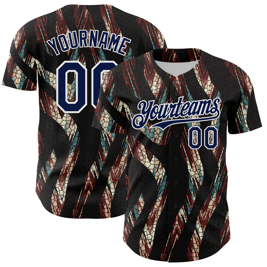 Custom Black Navy-White 3D Pattern Design Burner Costumes Animal Print Authentic Baseball Jersey