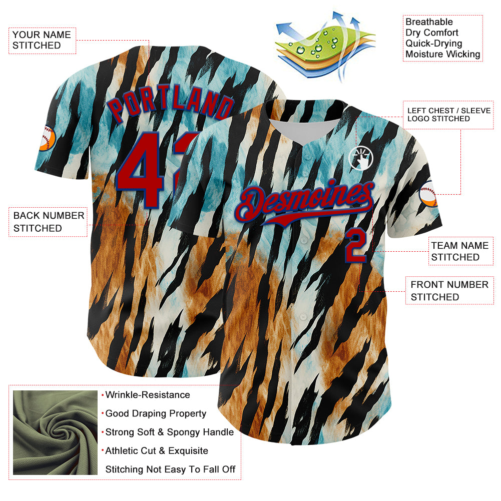 Custom Black Red-Royal 3D Pattern Design Burner Costumes Zebra Print Authentic Baseball Jersey