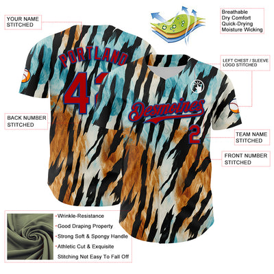 Custom Black Red-Royal 3D Pattern Design Burner Costumes Zebra Print Authentic Baseball Jersey