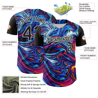 Custom Black White 3D Pattern Design Burner Costumes Lava Authentic Baseball Jersey