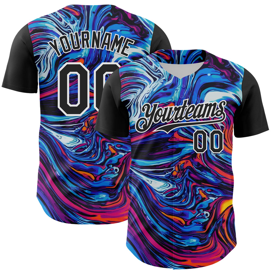 Custom Black White 3D Pattern Design Burner Costumes Lava Authentic Baseball Jersey