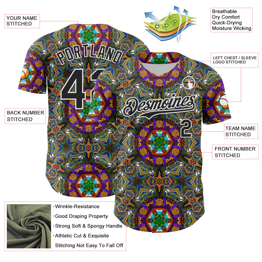Custom Green Black-White 3D Pattern Design Burner Costumes Geometric Shape Authentic Baseball Jersey