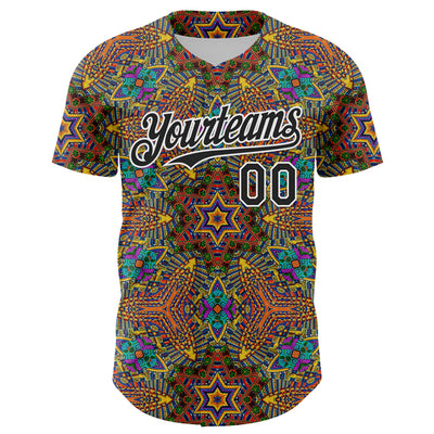 Custom Gold Black-White 3D Pattern Design Burner Costumes Trippy Authentic Baseball Jersey