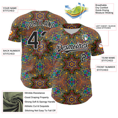 Custom Gold Black-White 3D Pattern Design Burner Costumes Trippy Authentic Baseball Jersey