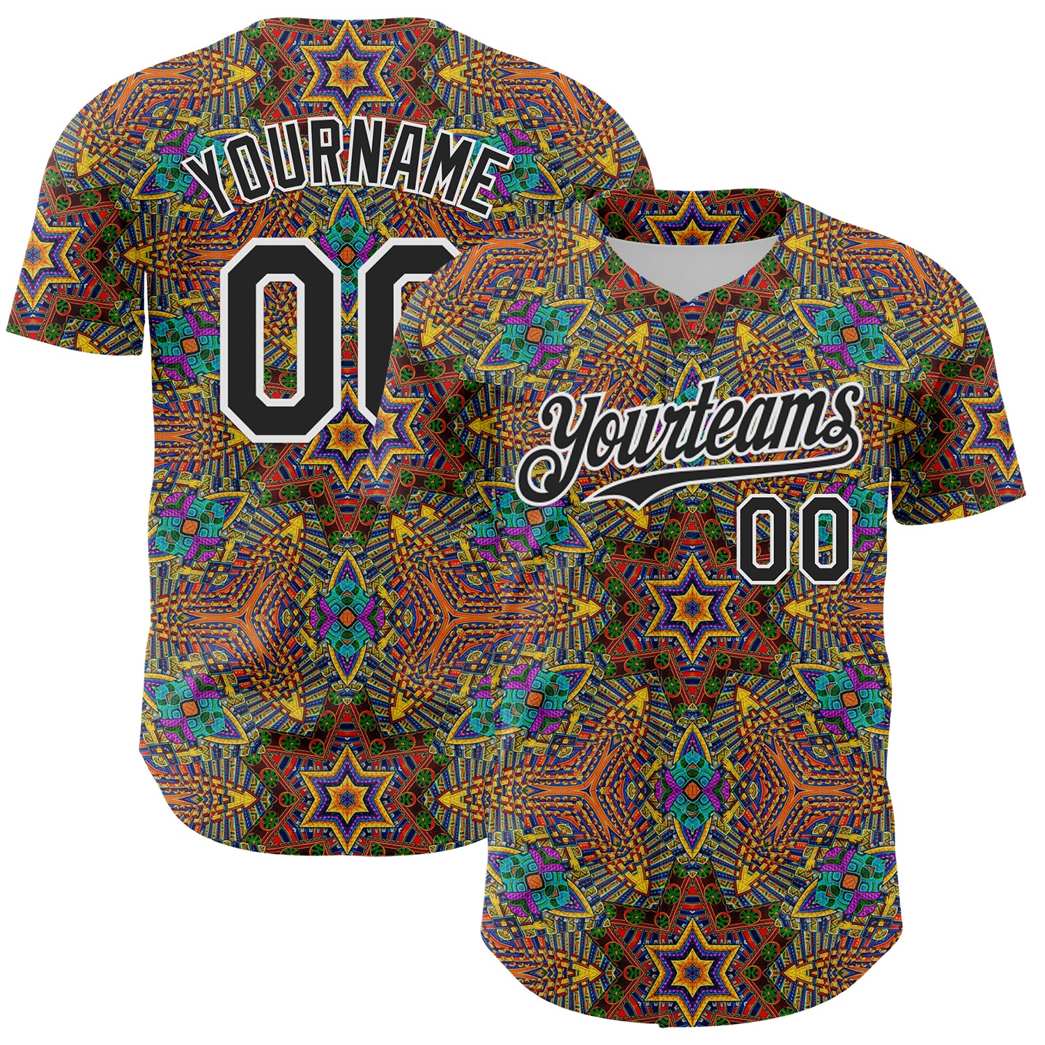 Custom Gold Black-White 3D Pattern Design Burner Costumes Trippy Authentic Baseball Jersey