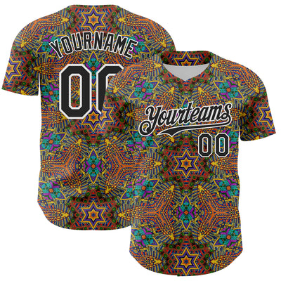 Custom Gold Black-White 3D Pattern Design Burner Costumes Trippy Authentic Baseball Jersey