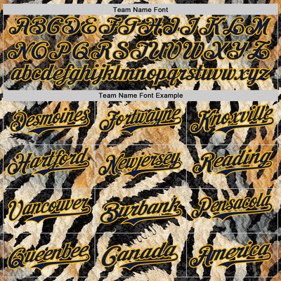 Custom Black Navy-Gold 3D Pattern Design Burner Costumes Tiger Print Authentic Baseball Jersey