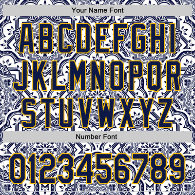 Custom Navy Gold 3D Pattern Design Burner Costumes Damask Authentic Baseball Jersey