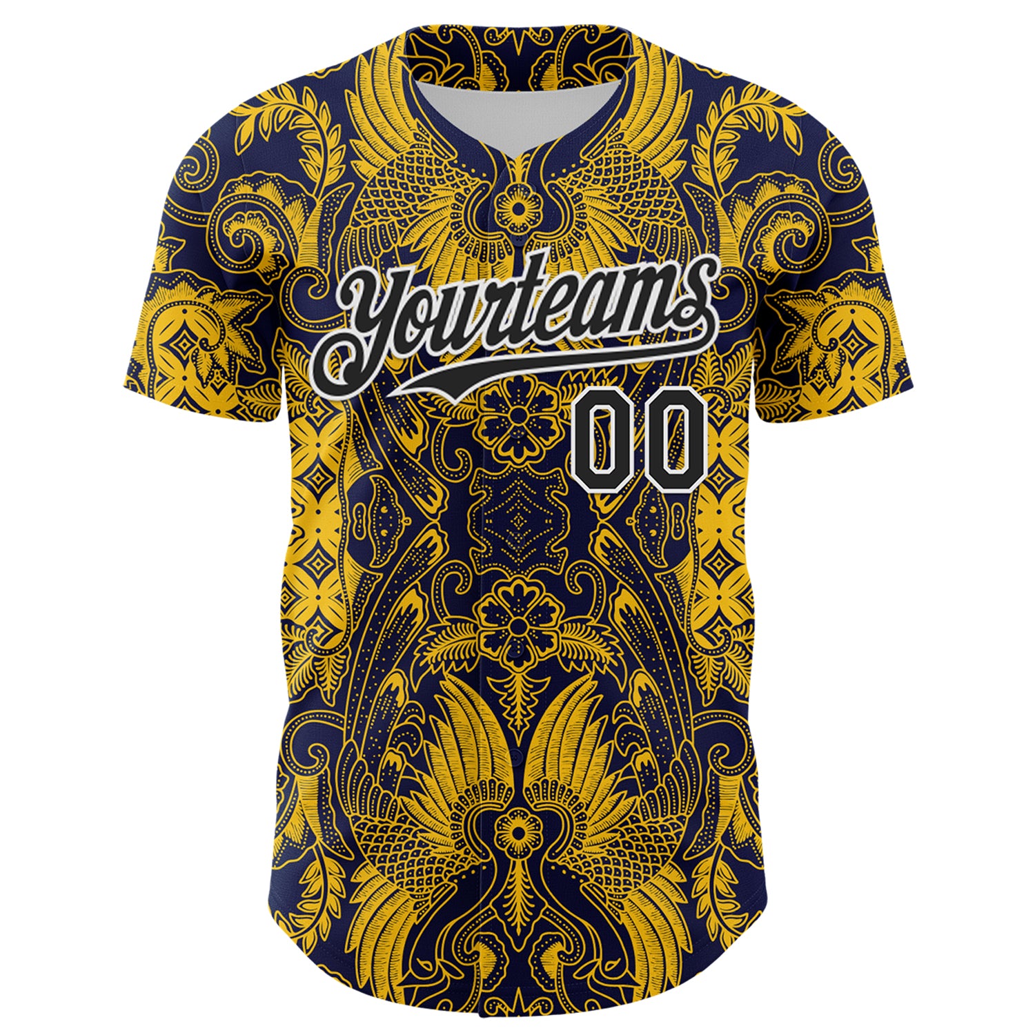 Custom Navy Black Yellow-White 3D Pattern Design Burner Costumes Paisley Authentic Baseball Jersey
