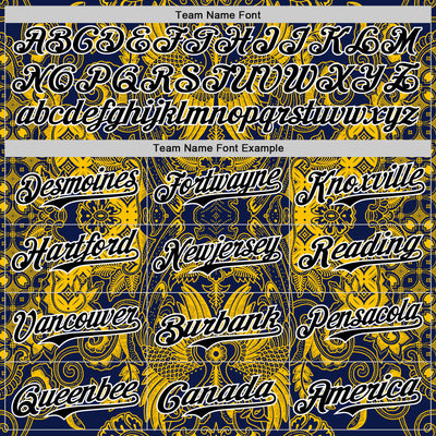 Custom Navy Black Yellow-White 3D Pattern Design Burner Costumes Paisley Authentic Baseball Jersey