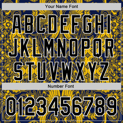 Custom Navy Black Yellow-White 3D Pattern Design Burner Costumes Paisley Authentic Baseball Jersey