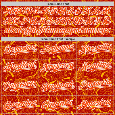 Custom Red Orange Gold-White 3D Pattern Design Burner Costumes Paisley Authentic Baseball Jersey