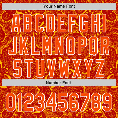 Custom Red Orange Gold-White 3D Pattern Design Burner Costumes Paisley Authentic Baseball Jersey