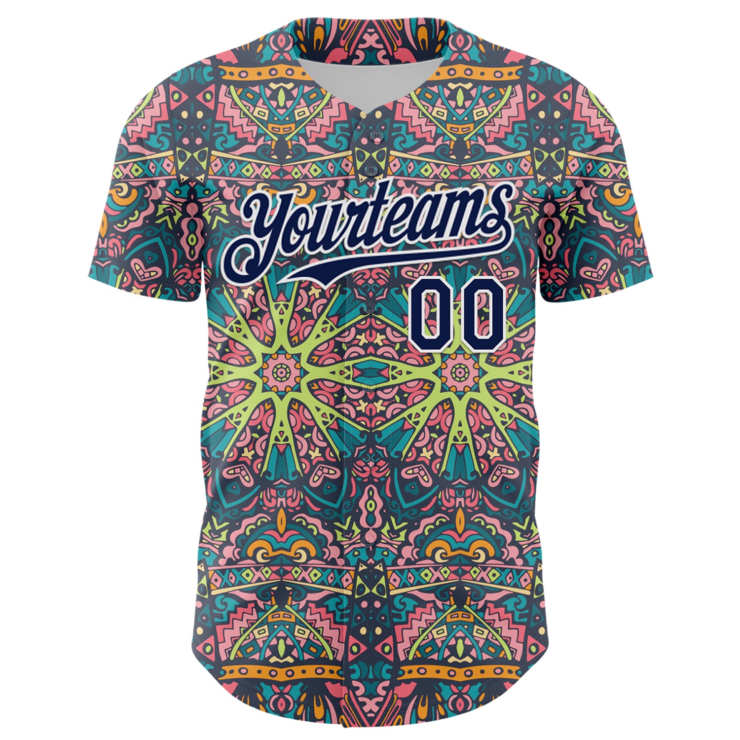 Custom Green Navy-White 3D Pattern Design Burner Costumes Psychedelic Authentic Baseball Jersey