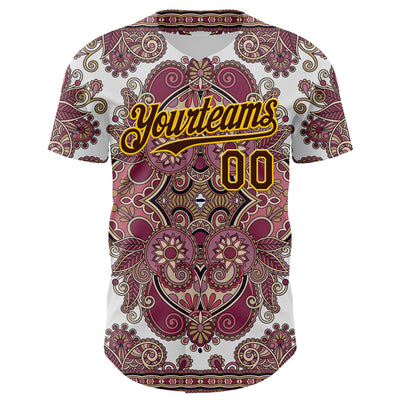 Custom White Brown Red-Yellow 3D Pattern Design Burner Costumes Exotic Authentic Baseball Jersey