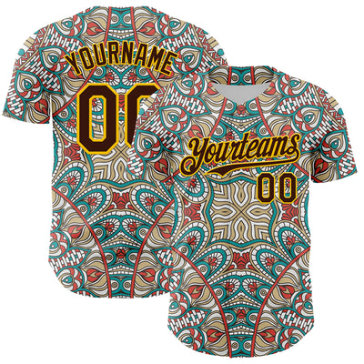 Custom Green Brown-Yellow 3D Pattern Design Burner Costumes Exotic Authentic Baseball Jersey