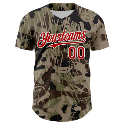 Custom Camo Red-White 3D Pattern Design Burner Costumes Grunge Camo Authentic Salute To Service Baseball Jersey
